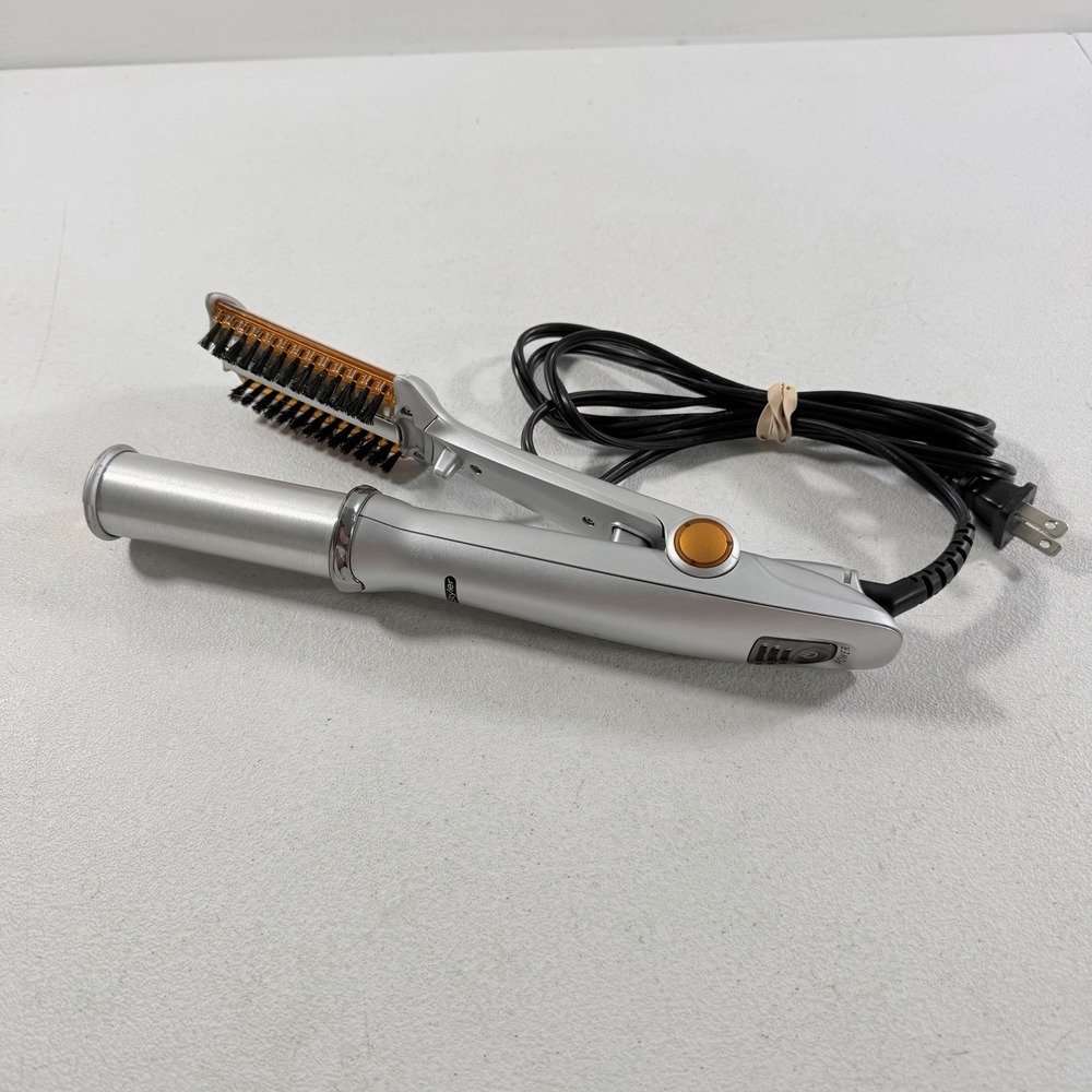 InStyler Rotating Hot Iron Brush 1.25" Barrel Silver Orange IS1001 TESTED WORKS